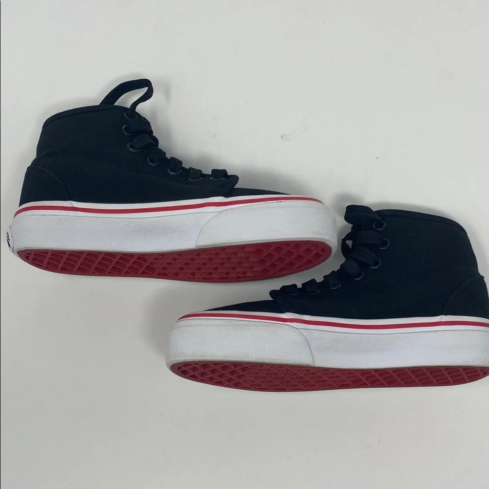 Kids Vans Black and Red Canvas High-Tops Skateboard shoes size Y 10.5